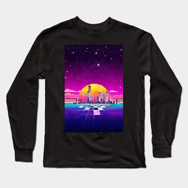 Synthwave Neon Light Chicago Long Sleeve T-Shirt by forge22